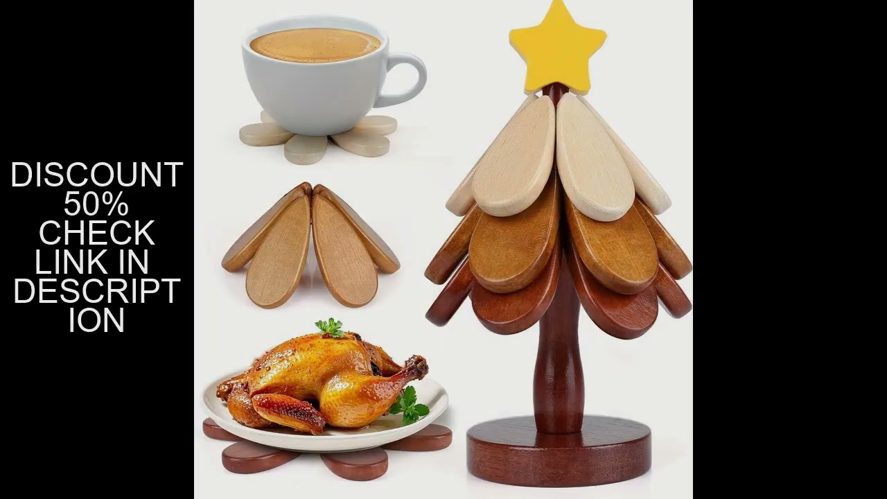 3pcs/set Christmas Tree Coaster Set Wooden Heat-Resistant Trivets Cup Mat with Stand Holder Festival