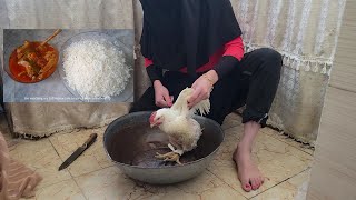 Woman Butcher Chicken And Cooking Meat With Ricemiss Nahila Routine