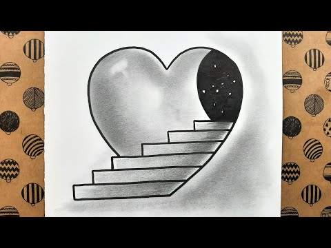 Kolay Çizimler Merdivenli Kalp Çizimi - Easy Drawings Drawing Heart with Ladder