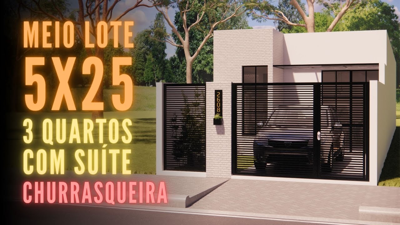 PROJETO DE CASA MEIO LOTE 5X25 | 3 QUARTOS SENDO 1 SUÍTE | COZINHA COM CHURRASQUEIRA
