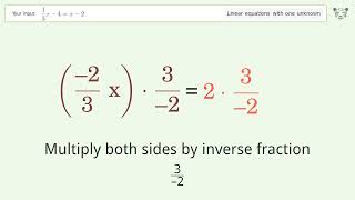 Linear equation with one unknown: Solve 1/3x-4=x-2 step-by-step solution