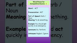 Act Meaning in 10 Sec 🚀 | CUET SSC Bank NDA Exams  #education #vocabulary
