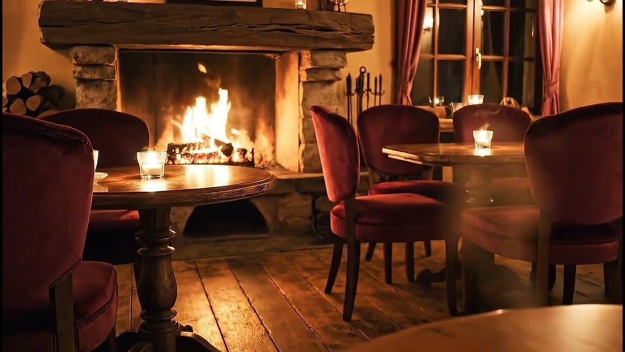 Cozy Fireplace Cafe Jazz ☕ Warm Smooth Music for Late Night Relax & Work (3 Hours)