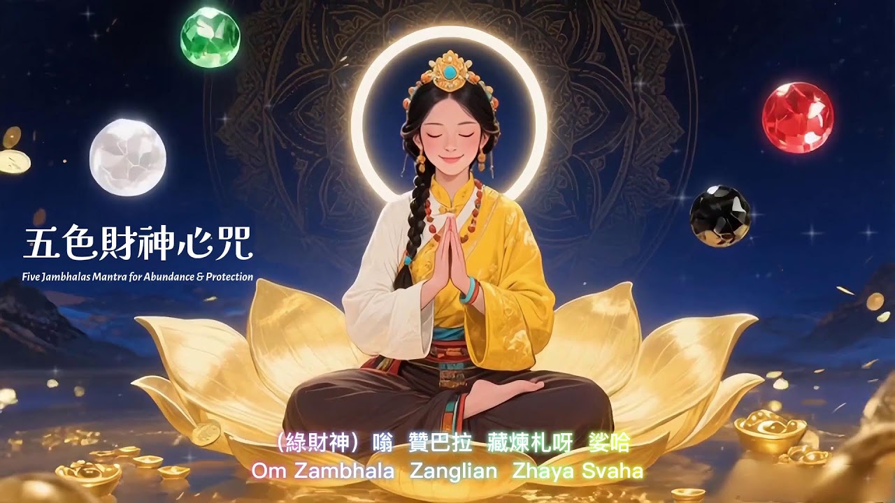 《五色財神心咒》11H柔美版✨越聽越順，越誦越穩，福報與資糧自然來到，五尊財神咒音 🎧 11小時｜Five Jambhalas Mantra for Abundance & Protection