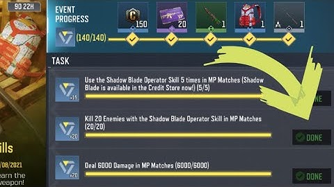 Call Of Duty Mobile Kill 20 Enemies with the Shadow Blade Operator Skill in MP Matches Task Complete