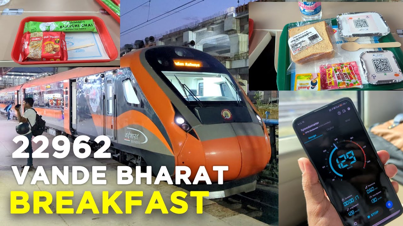 22962 Ahmedabad Mumbai Vande Bharat Breakfast Test 130 kmph Speed I saffron-vande-bharat-express-22962-ahmedabad-mumbai-vb-skipping