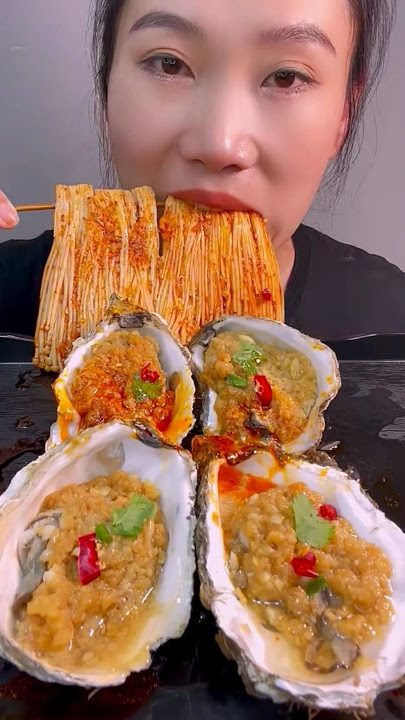 Enoki mushroom Mukbang ,raw Oyster ep36