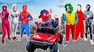 What If 10 SPIDER-MAN in 1 HOUSE? | Team Spiderman searches Person who Stole Kid Spider's new Car