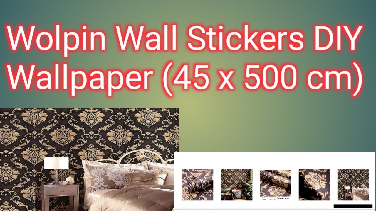 Wolpin Wall Stickers DIY Wallpaper (45 x 500 cm) Black Damask Luxury Self Living Room Bedroom