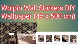 Wolpin Wall Stickers DIY Wallpaper (45 x 500 cm) Black Damask Luxury Self Living Room Bedroom