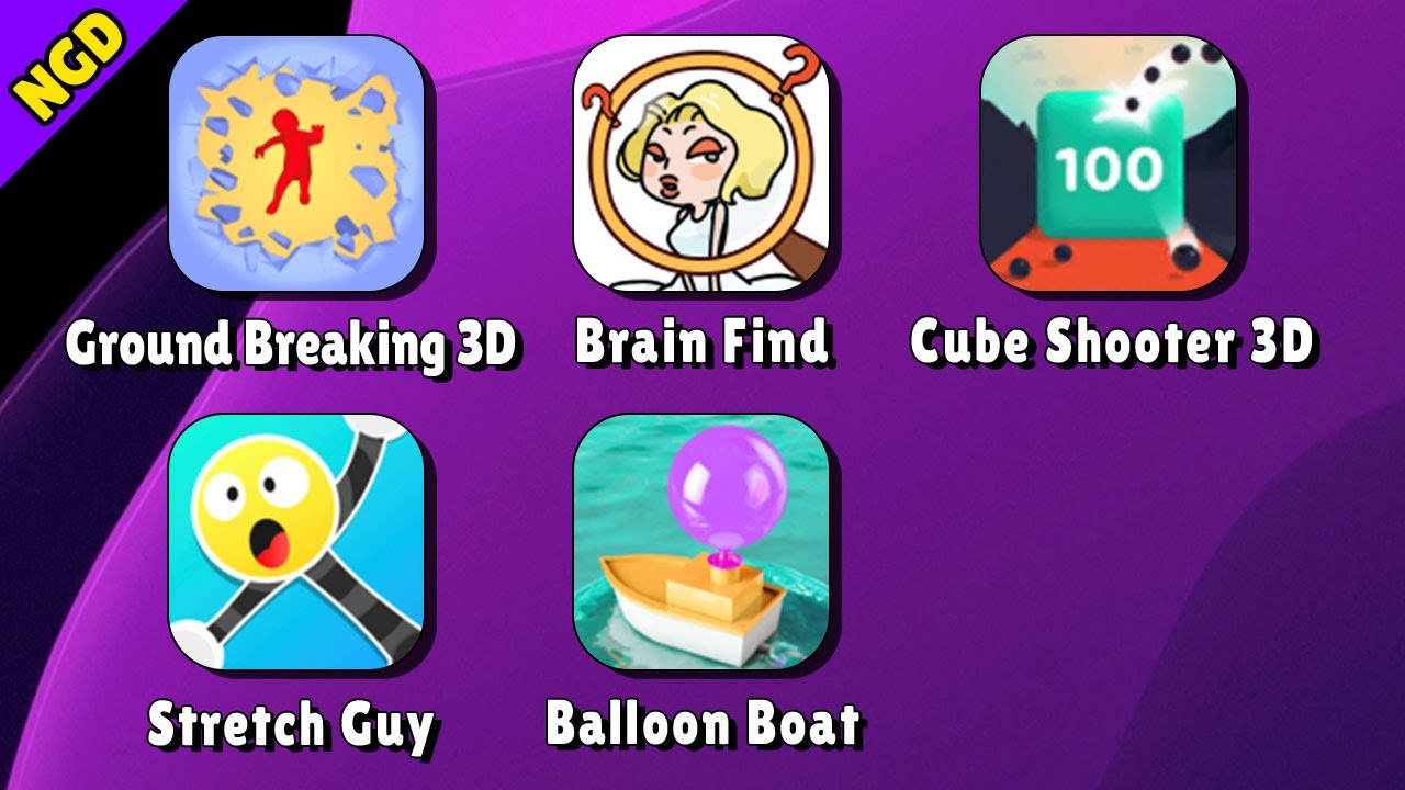 Ground Breaking 3D, Brain Find, Cube Shooter 3D, Stretch Guy, Balloon Boat | New Games Daily