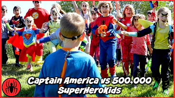 Captain America vs 500,000 SuperHero Kids Epic Battle w The Flash, Ironman Batman Pink Power Ranger