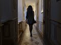 Mini dress and black stockings black highheels shoes walking A small walkway in the castle