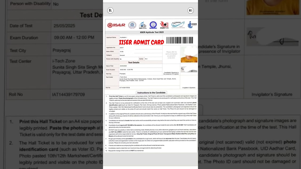IISER admit ♦️ Card download 