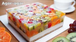 NoGelatin / NoEgg / Agar Jelly Fruit Cake Recipe / NoOven / Cup measure / Easy Recipe