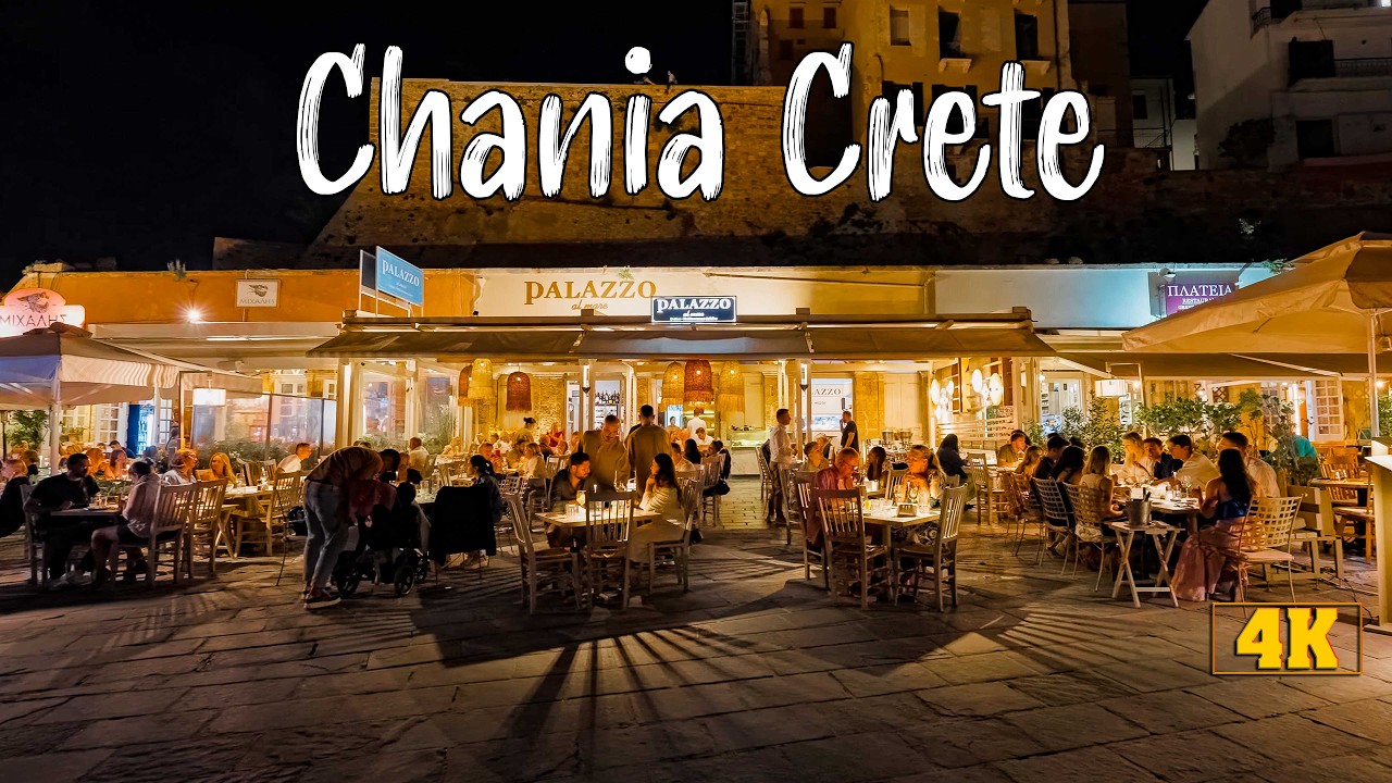 Chania Crete, Nightlife, walking tour 4K, Greece travel guide 2025