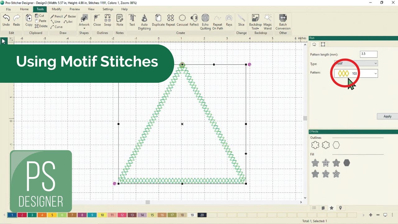 How to use Motif Stitches Feature on a Quilting Design in Pro-Stitcher ...