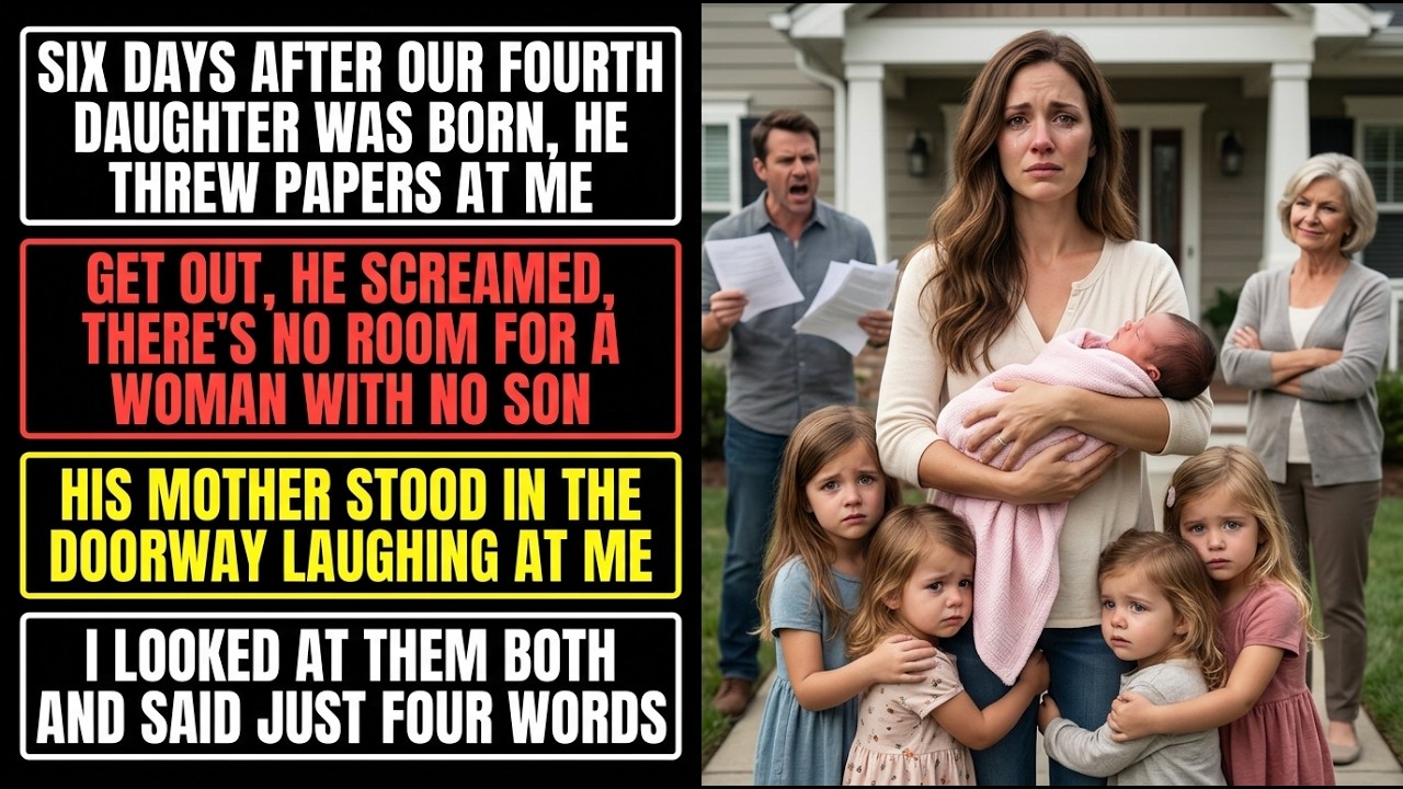 On the day I came home from the hospital with our newborn fourth daughter, my husband threw divorce papers at my feet while his mother watched and smiled. I was still bleeding, still weak, still...