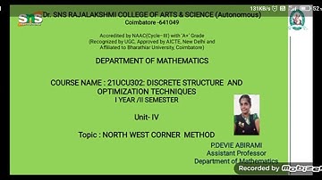 P.DEVIE ABIRAMI | ASSISTANT PROFESSOR |MATHEMATICS |NORTHWEST CORNER METHOD|SNS INSTITUTIONS