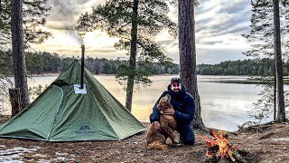 Chilly Night in a Tipi on a WILDERNESS LAKE  Rainy & Windy