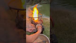 use saw dust as fuel #outdoors #outdoorstove #woodstove #cooking