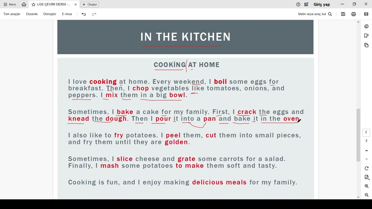 UNIT 3   IN THE KITCHEN ÇEVİRİ ÇALIŞMASI