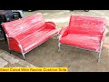 Latest Steel Cromium With Rexine Cushion Sofa 3+2 Red Color Available In Bengaluru