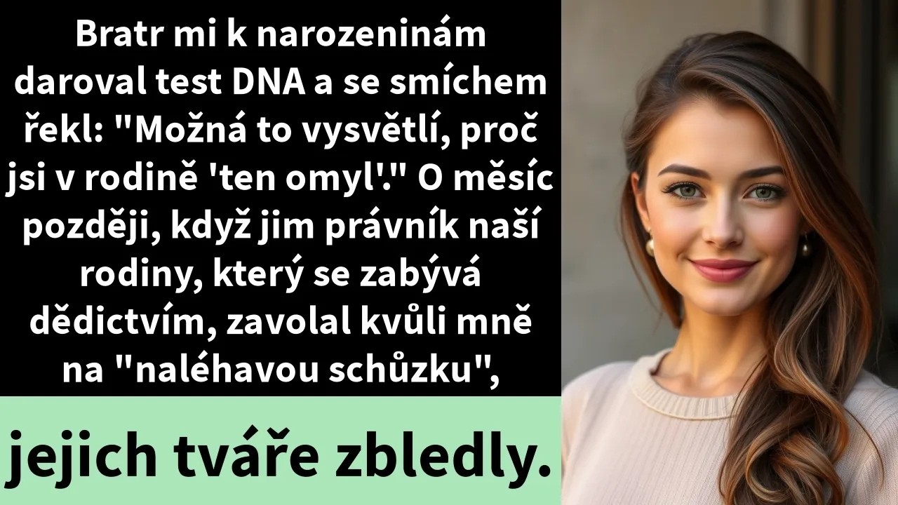 Při mé vlastní narozeninové večeři, před padesáti hosty v luxusním country klubu, mi můj bratr hodil na klín sadu na testování DNA a za smíchu celé rodiny prohlásil: „Konečně zjistíme, jestli jsi...