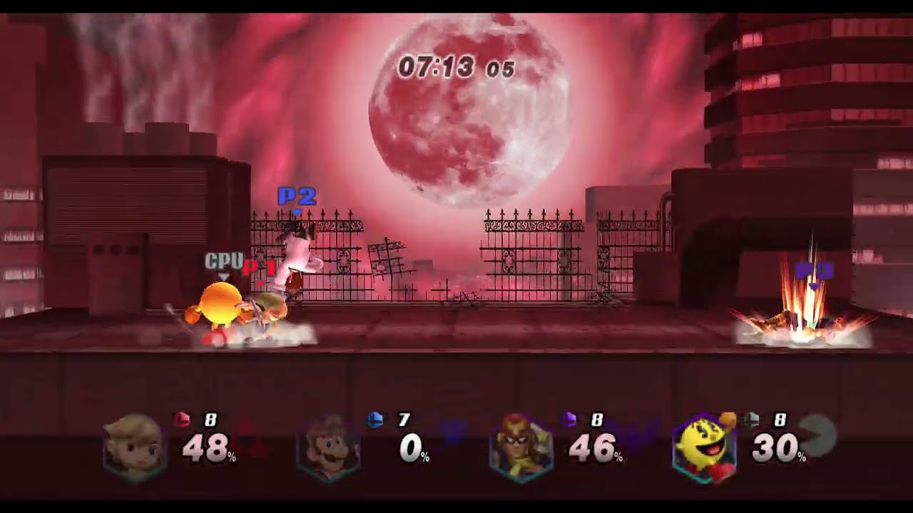 Smash Project M Ex Remix 0.95b - Dr. Luigi vs Captain Falcon vs Toon Link vs Pac-Man 10 Stocks