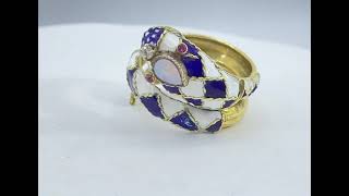 SOLD antique DIAMOND ,RUBY, OPAL enamel snake ring 18k yellow GOLD