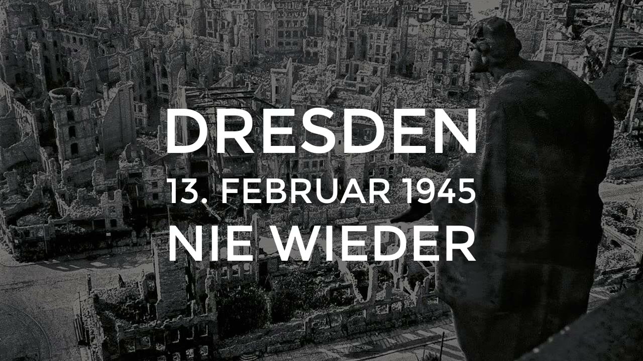 Dresden (DD) Kreuzkirche Gedenkläuten zum 80. Jahrestag der Zerstörung Dresdens