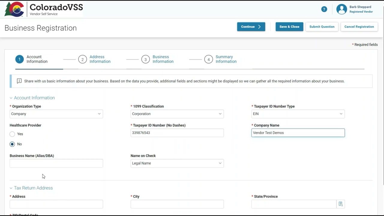 Colorado VSS New Vendor Registration