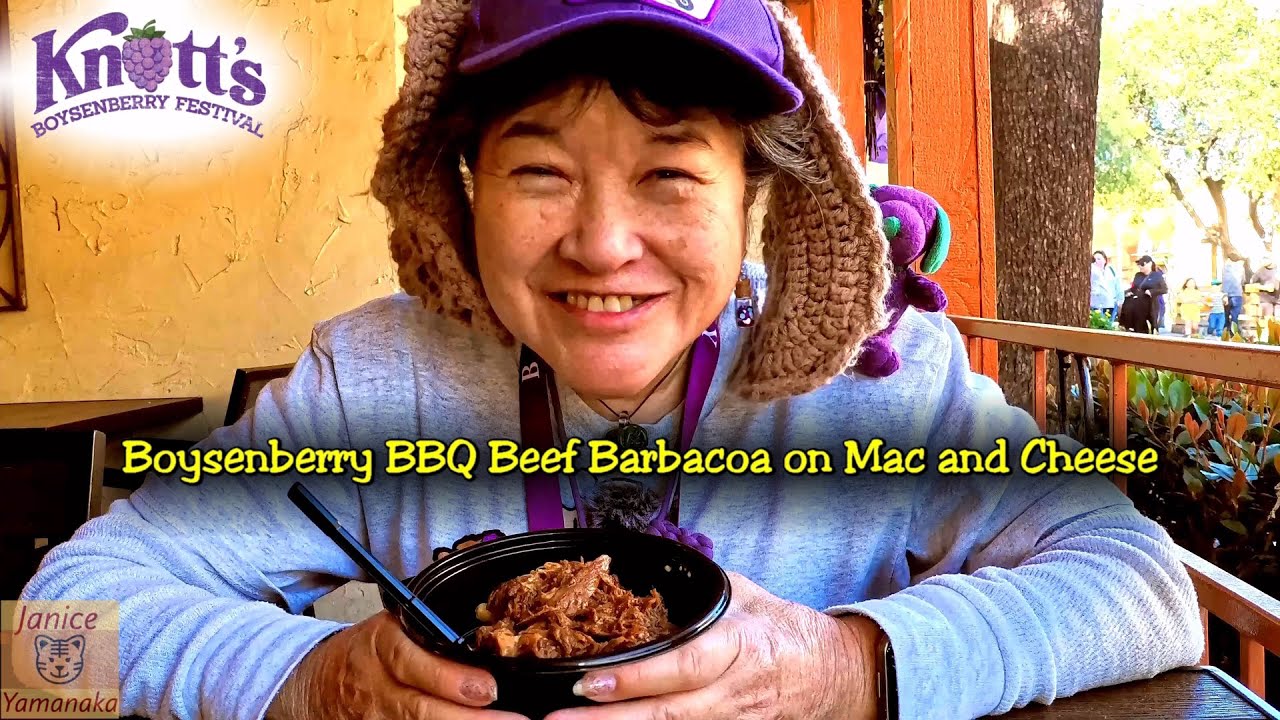 2024 Knott's Boysenberry Festival: Boysenberry BBQ Beef Barbacoa on Mac and Cheese