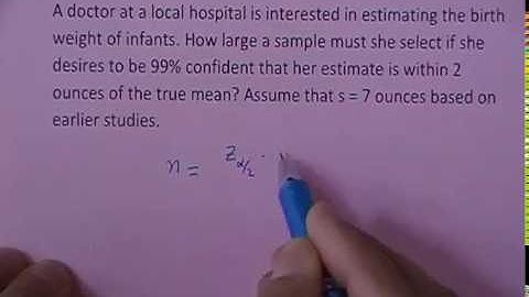 Example: Finding a sample size for the population Mean