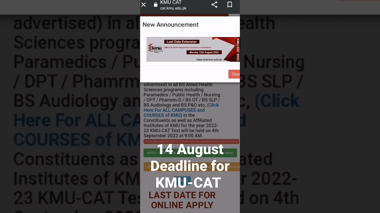 KMU-CAT last date for registration Extended | KMU-CAT 2022 updates.