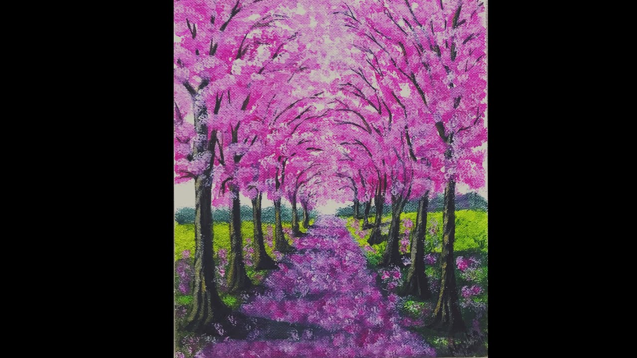 Beautiful Cherry Blossom Road Acrylic Painting/Pretty Tree Line