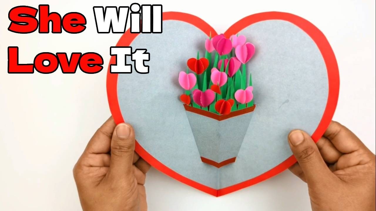 Origami Valentine Pop up Card - How To Make 3D Heart Pop up Card - DIY ...