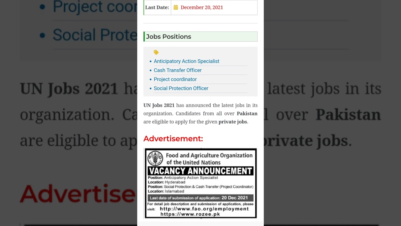 United Nation Food Agriculture Jobs 2021! Shorts YouTube