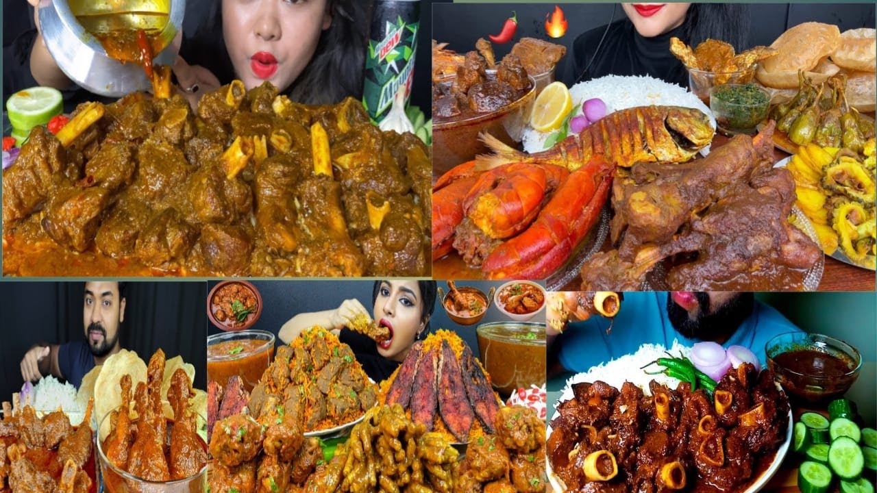 ASMR EATING VILLAGE STYLE MUTTON CURRY, WHOLE CHICKEN CURRY, EGG CURRY, EXTRA GRAVY | MUKBANG