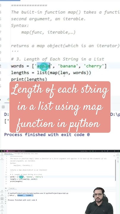 Length of each string in a list using map function in python # ...