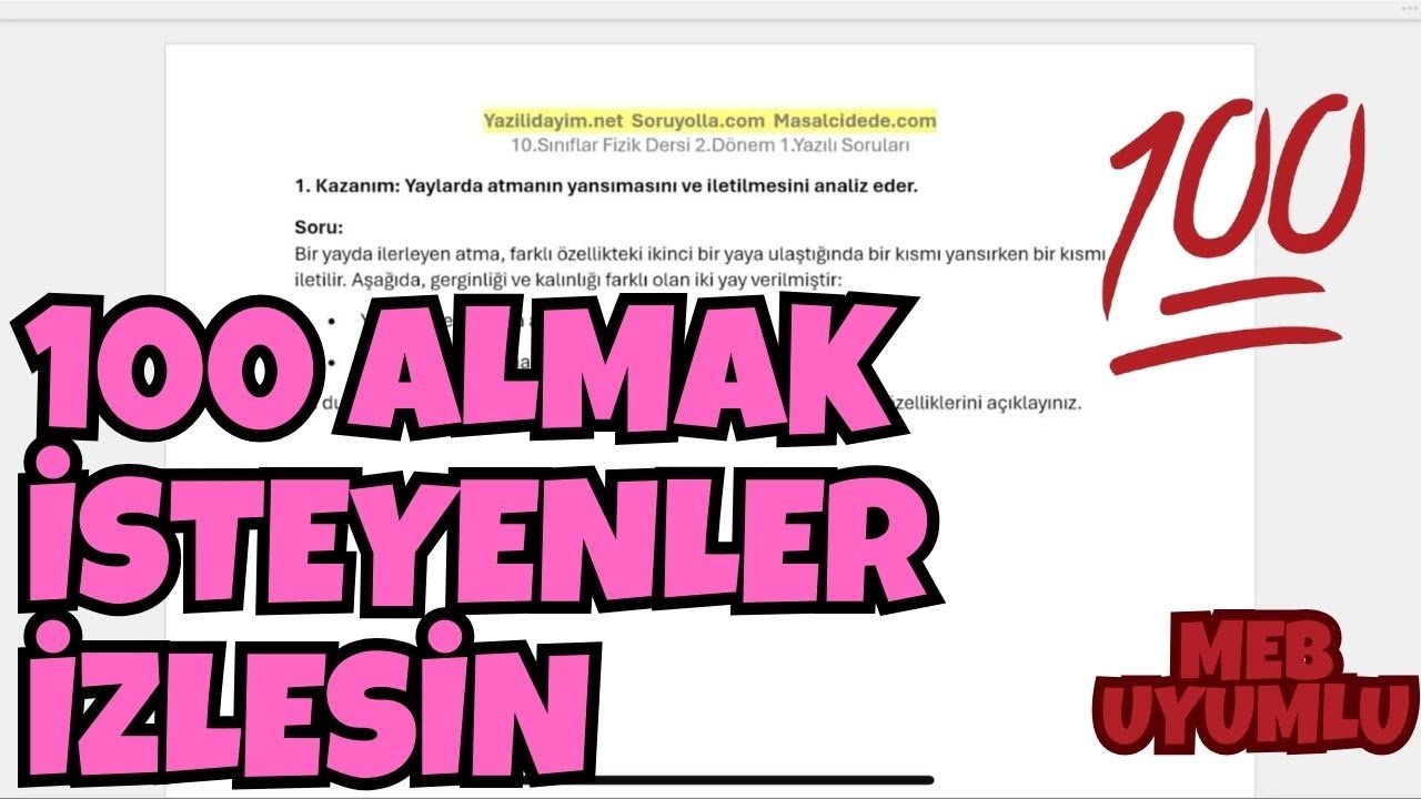 10.Sınıf Fizik 2.Dönem 1.Yazılı