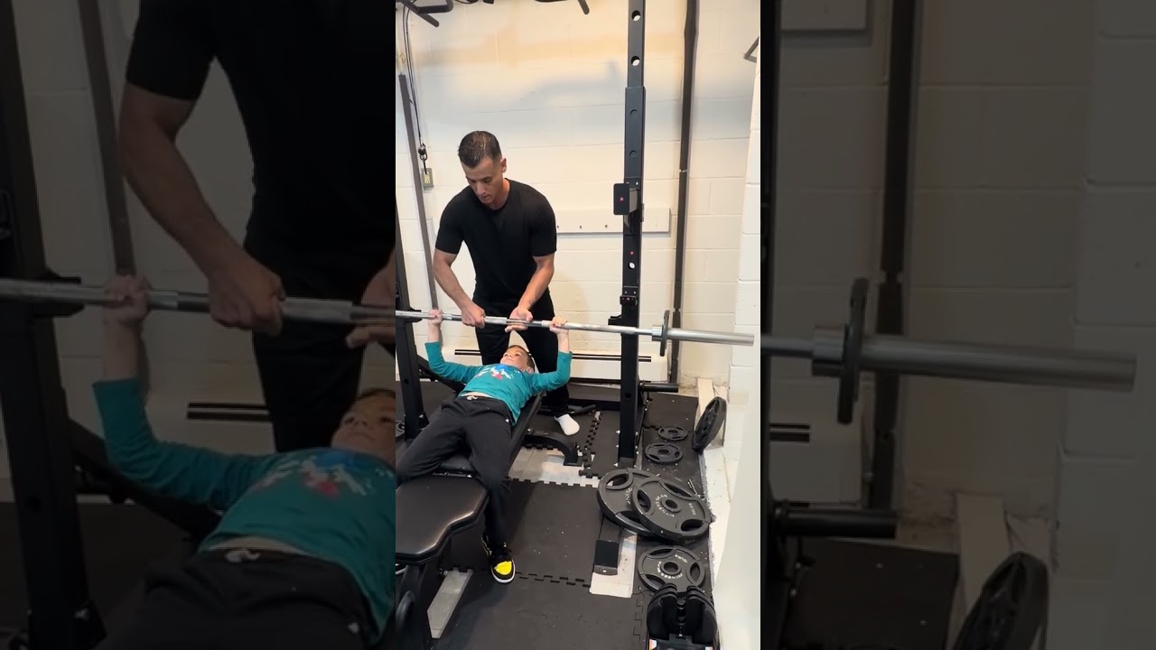 Eight year-old boy benches 85% his body weight￼