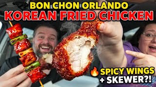 Bon Chon Korean Fried Chicken Review! 🔥 SPICY Double-Fried Wings, Corn Dogs & Potstickers Taste Test