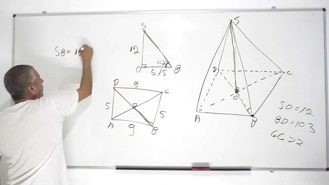 פתרון בגרות 482 קיץ 2022 מועד ב שאלה 2-טרגונומטריה במרחב,פירמידה שבסיסה מלבן.
