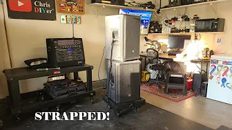 Custom speaker dolly cart stands -- strapped down the four JBL 12" monitors