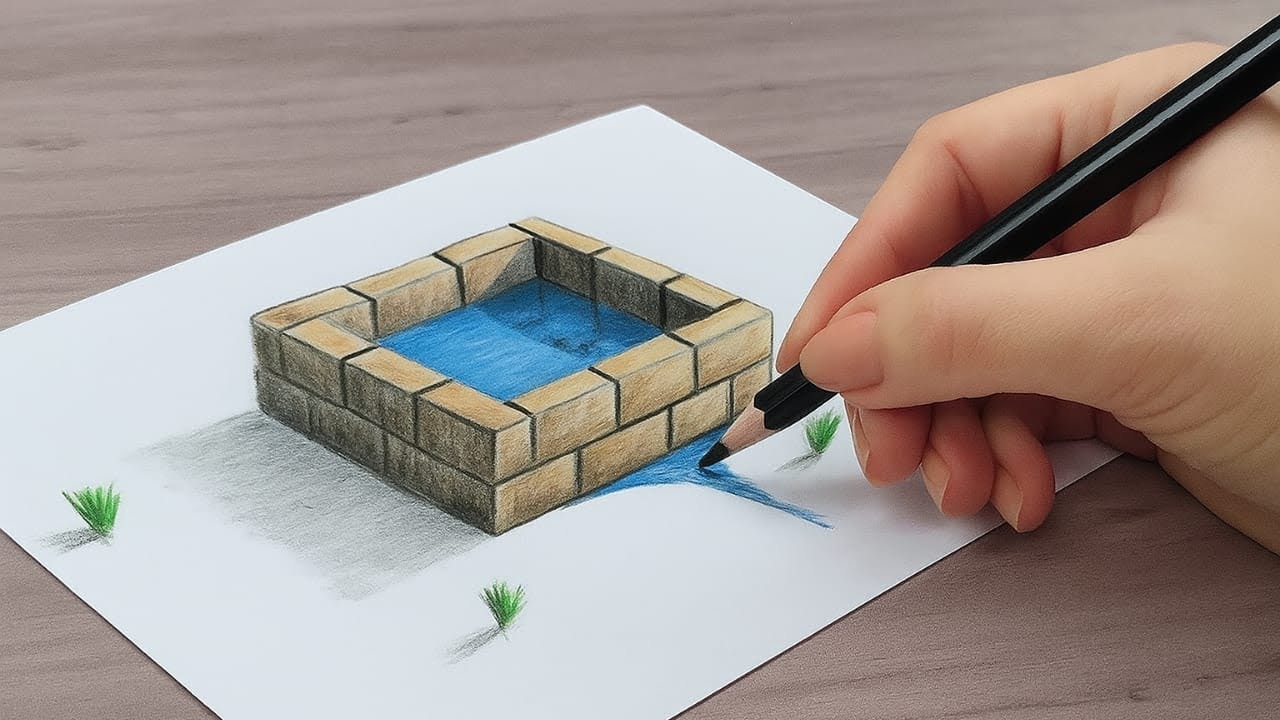 3D Pencil Drawing of a Realistic Water Well | Hand-Drawn Optical Illusion Ar