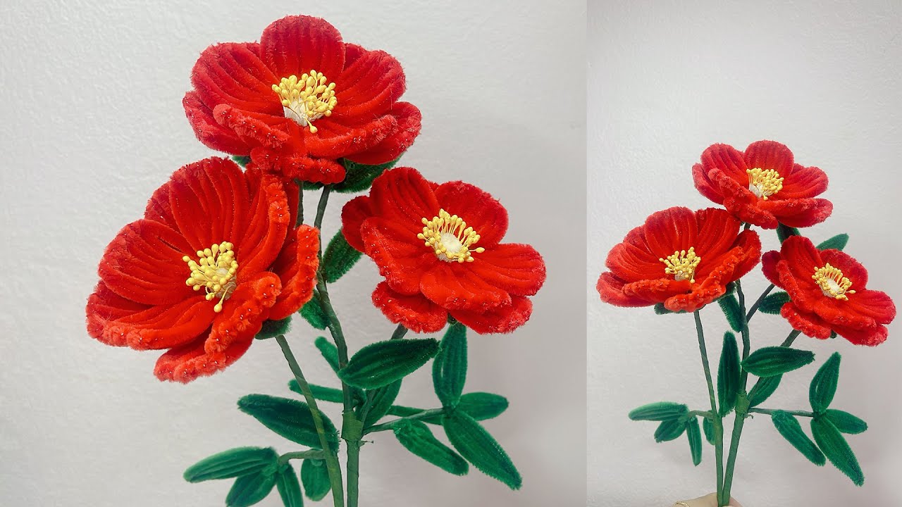 モールでお花🌺 つばき花の作り方 - DIY How to Make Pipe cleaner