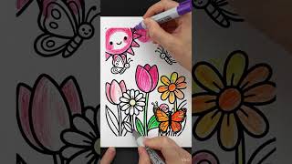 ASMR Coloring 🦋 Cute Spring Art #shorts