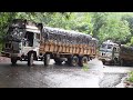 Ashok Leyland 12 Tyre Lorry Truck with HEAVY LOAD Tough to Running on Hill Road in Rain | TruckWala