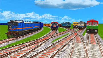 6 TRAINS CROSSING ON BUMPY SAME LINE SHARP BEND RAILROAD TRACK #37 BeamNG.Drive | Train Simulator